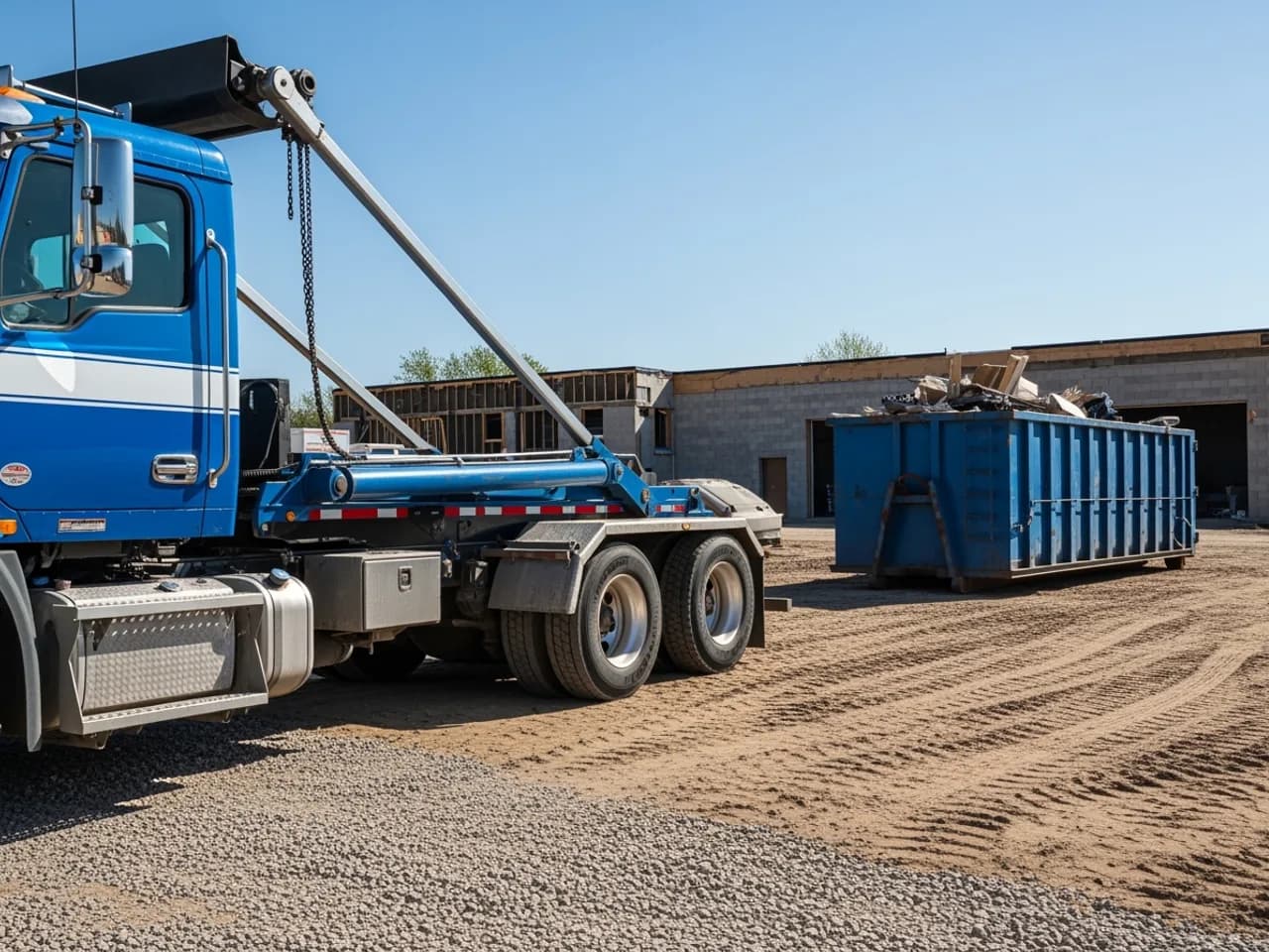 Dumpster Rental Growth Systems roll-off truck on a job site